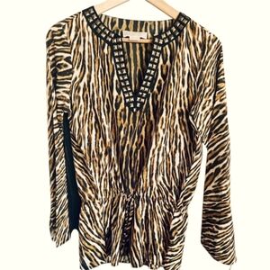 Michael KORS Animal Print Studded Vneck Tunic Top